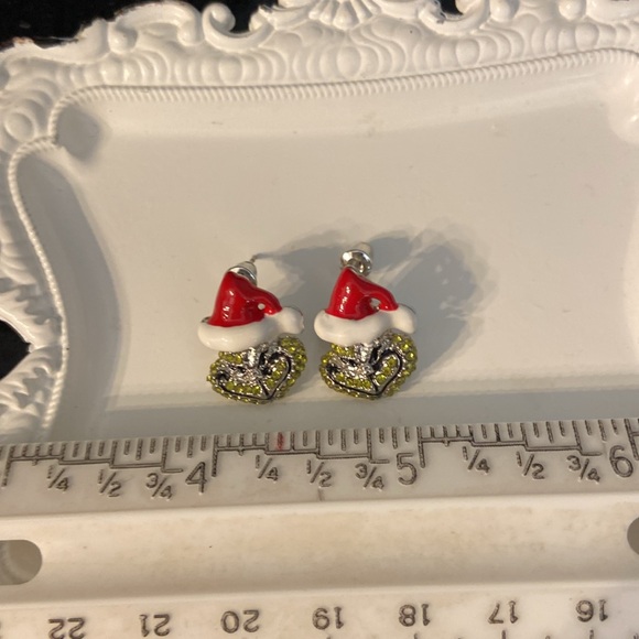 Grinch Santa with Red Hat Post Stud Earrings Christmas Holiday Festive - Picture 3 of 6